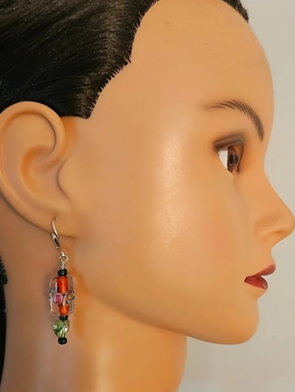 Vintage Venetian Glass Bead & Sterling Silver Earrings
